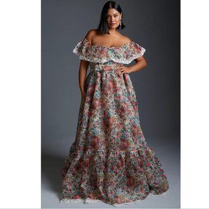 Anthropologie Selkie Romance Novel Dress Off Shoulder Gown Maxi Floral Sz 2X NWT